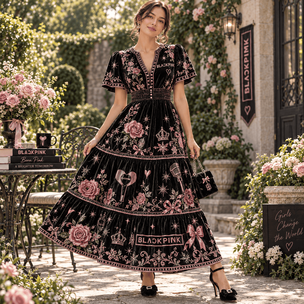 BLPK Premium Embroidered Velvet Maxi Dress PTKL
