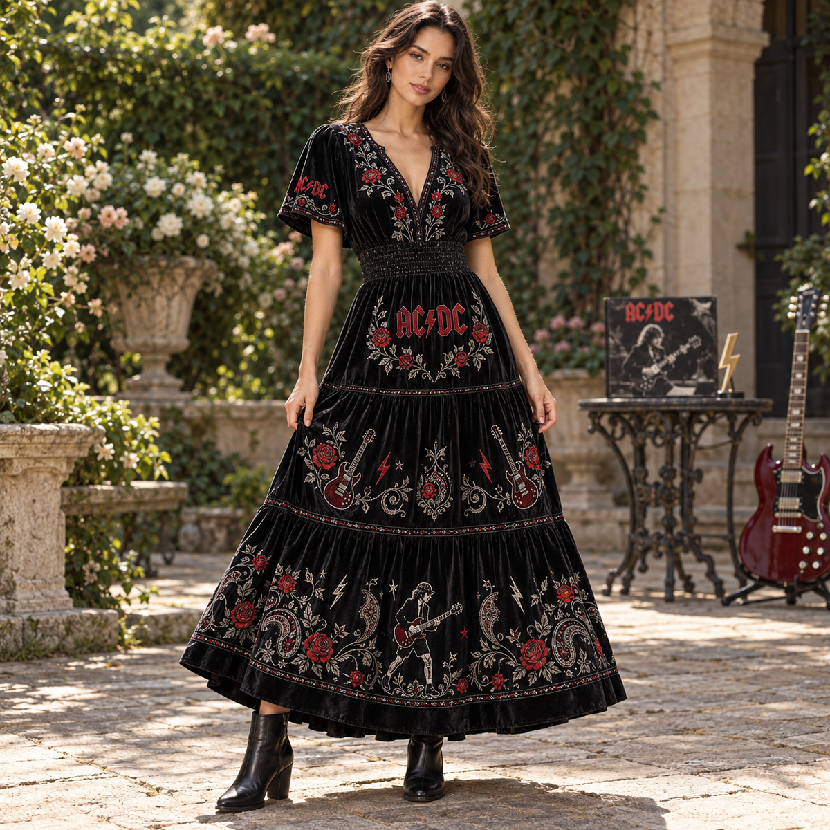 ACD Premium Embroidered Velvet Maxi Dress PTKL